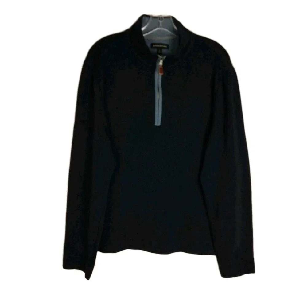 Banana Republic Men's L 1/4 Zip Sweater Blue Navy‎  with Leather Zipper Pull